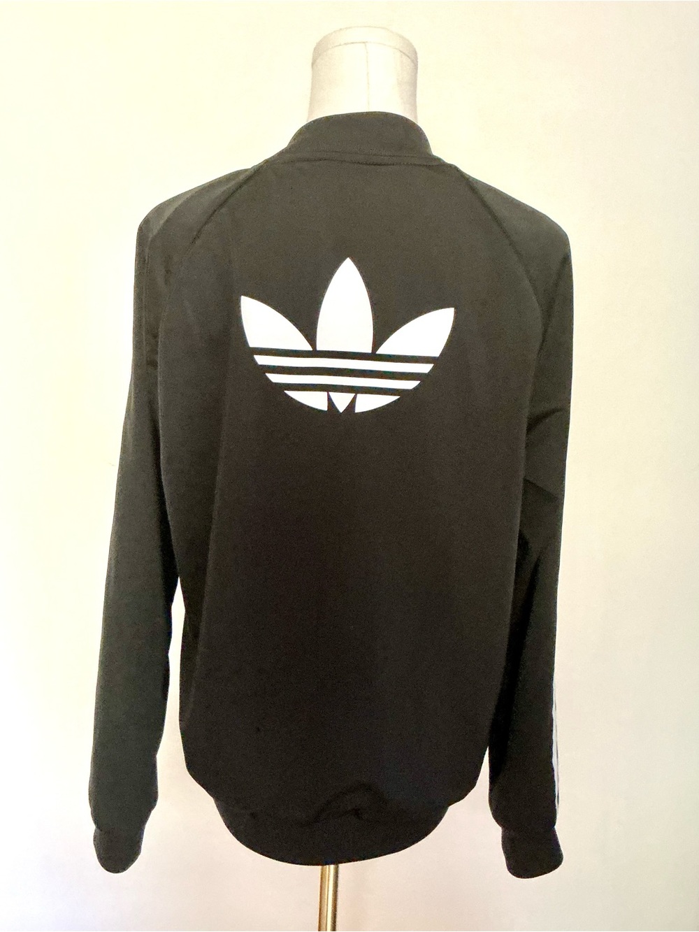Adidas Classic Black Track Jacket White Three Stripes Embroidered Chest Sz L - Picture 3 of 8